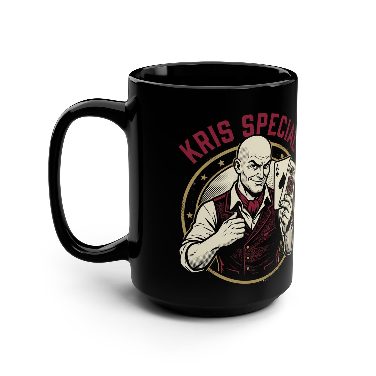Kris Special Black 15oz Mug — Vintage Gambler Playing Cards Design