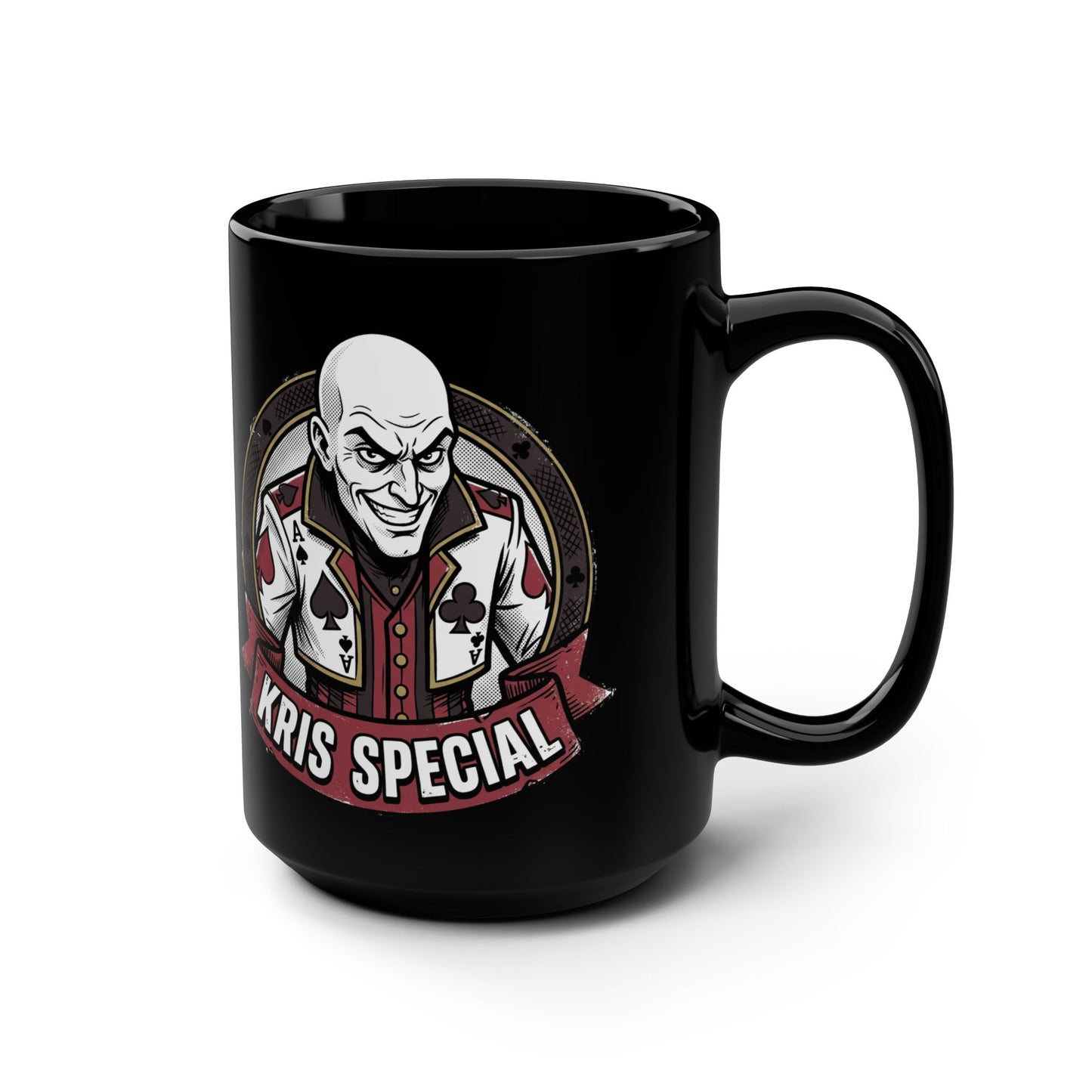 Kris Special Black 15oz Mug — Vintage Gambler Playing Cards Design