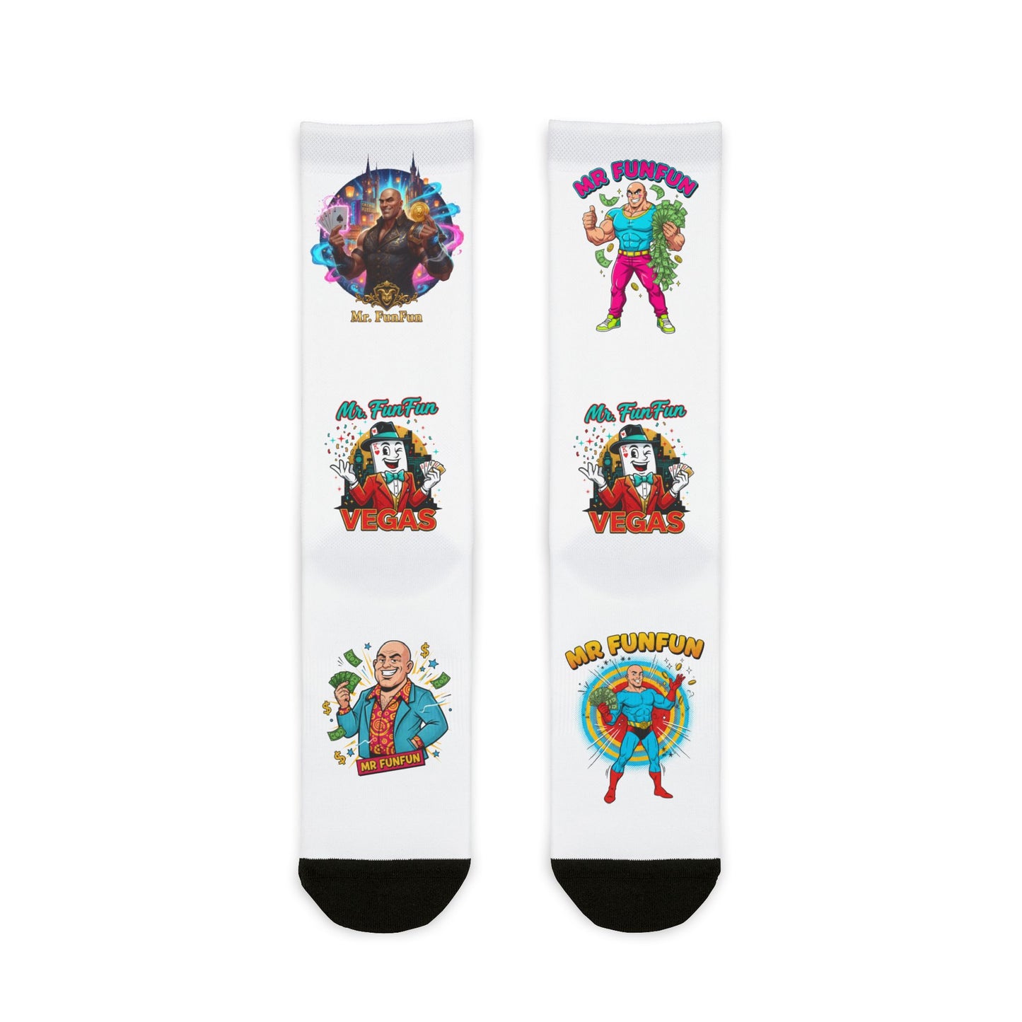 Mr. FunFun Crew Socks — Sublimated Novelty Graphic Socks