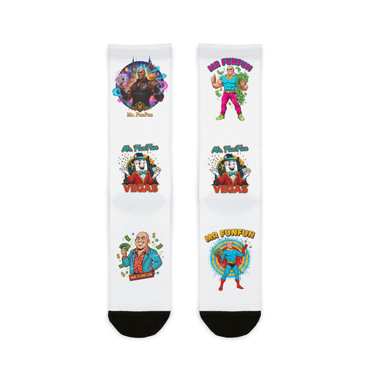 Mr. FunFun Crew Socks — Sublimated Novelty Graphic Socks