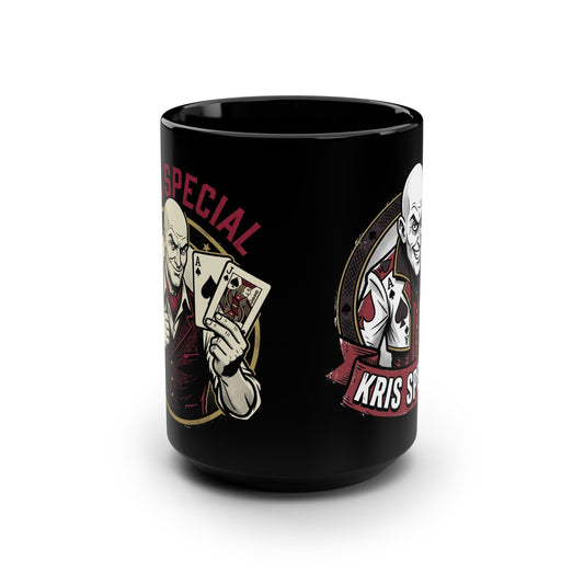 Kris Special Black 15oz Mug — Vintage Gambler Playing Cards Design