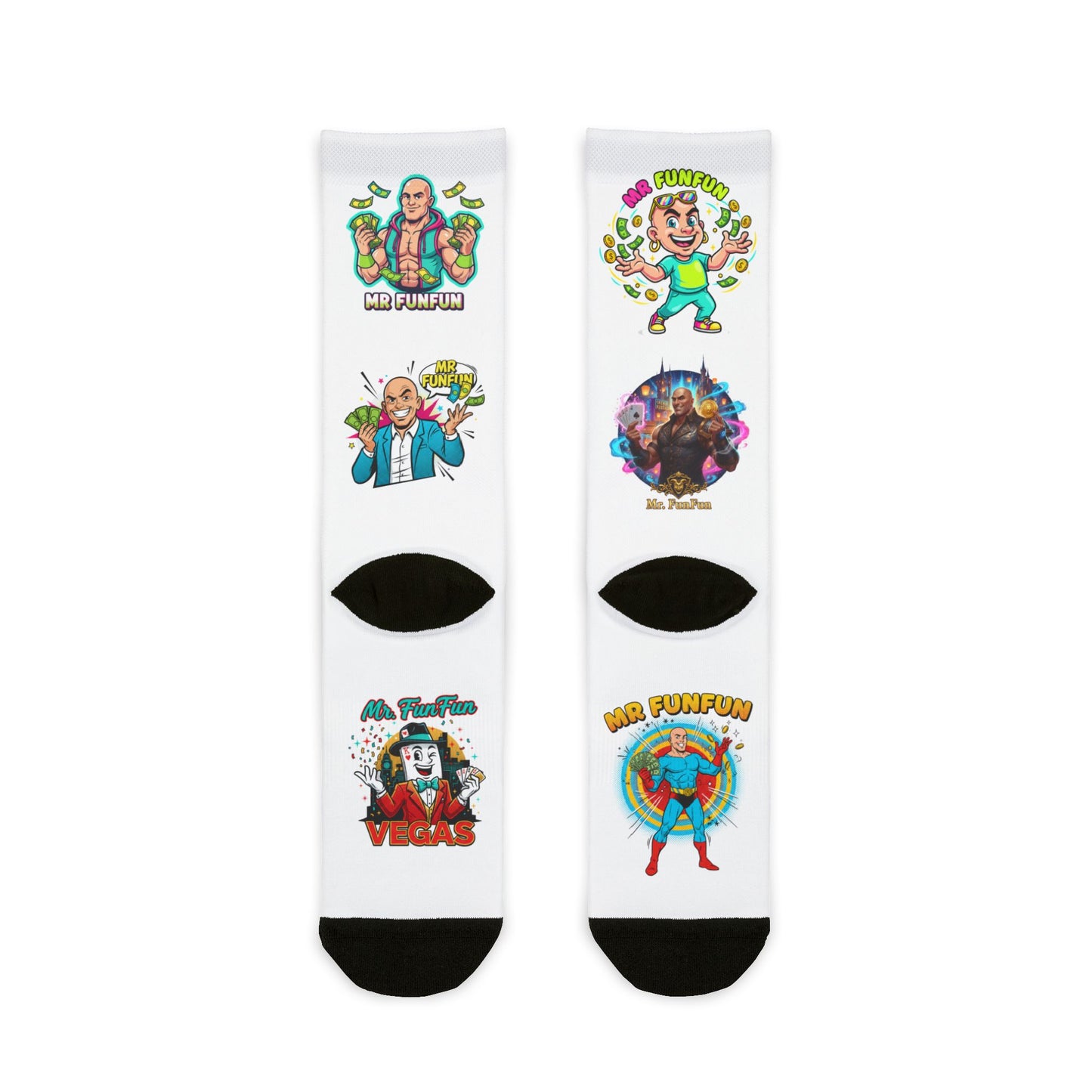 Mr. FunFun Crew Socks — Sublimated Novelty Graphic Socks