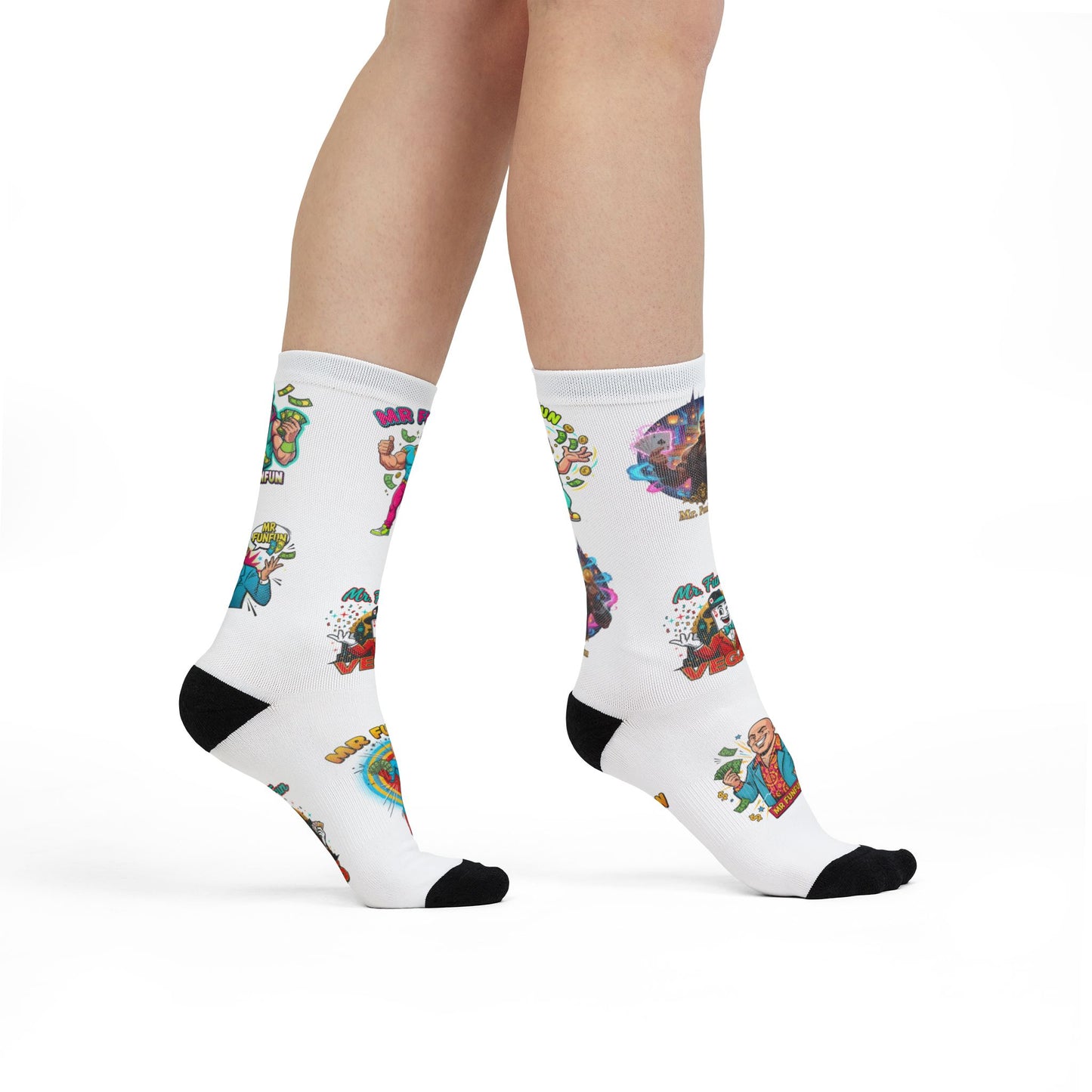Mr. FunFun Crew Socks — Sublimated Novelty Graphic Socks